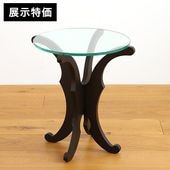 チーク×ガラス サイドテーブル 丸ガラス 円形テーブル 古材 天然木