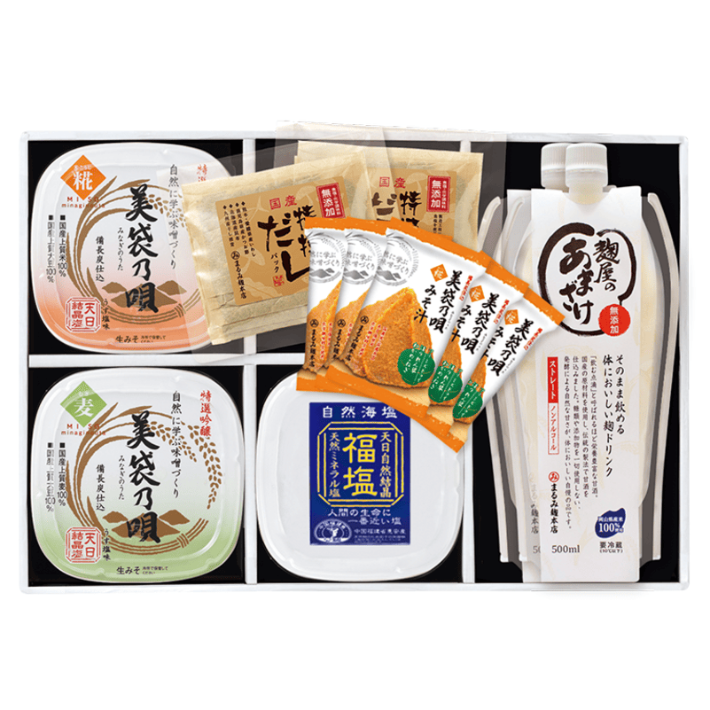 【ギフト・ご自宅用】　美袋乃唄・甘酒・福塩・フリーズドライみそ汁・特撰だしセット＊　MA-21