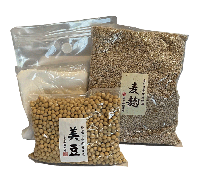 【こだわりの手作り味噌づくりセット】香川県産　裸麦使用　麦こうじと国産大豆と天日結晶塩＊