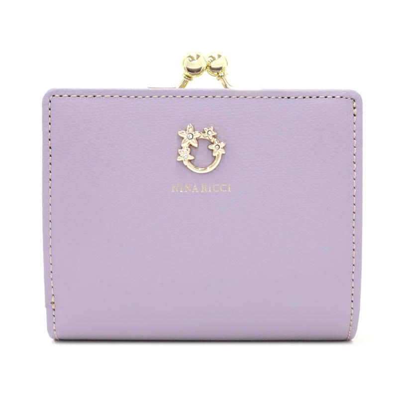 Nina Ricci　ブローチ　ピンクパープル　刻印あり　美品 ニナ リッチ】 ジャルダン パース 2つ折り財布 口金式小銭入れタイプ