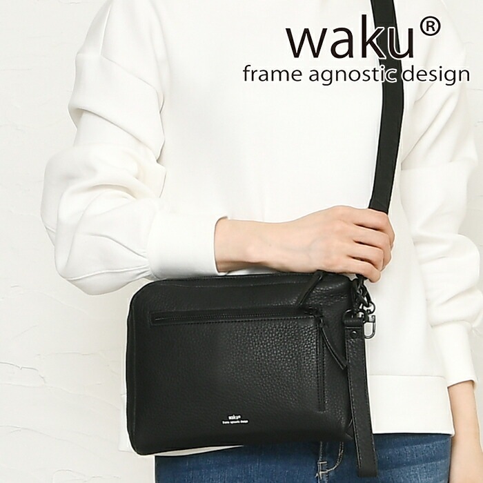 waku ワク WK-0070 ソフト 本革 ショルダーバッグ ユニセックス コインケースプレゼント付き