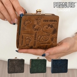 SNOOPY スヌーピーレディース がま口二つ折り財布 牛革 本革 小銭入れ PEANUTS ピーナッツレザーウォレット 73008