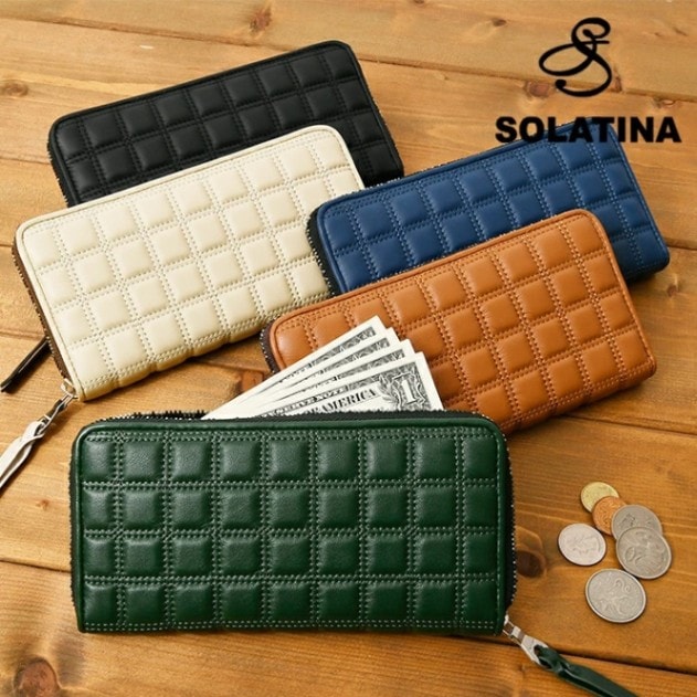 SOLATINA (ソラチナ) SW-39115 メンズ財布 長財布 本革 羊革 シープレザー キルティング ラウンドファスナー財布 
