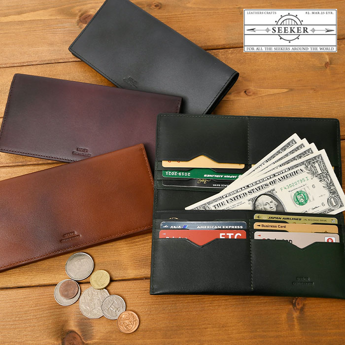 SEEKER シーカーSKW-AT08 アンティーク レザー 本革 牛革 うす型スリム 長財布 メンズ ウォレット