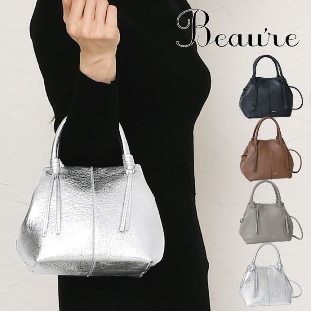 Beaure ヴュレ レディースバッグ 本革 ハンドバッグ 2wayショルダー肩掛け 斜め掛けふっくらフォルム フリンジ ビュレ B-25317 