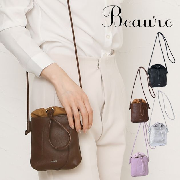 Beaure ヴュレバッグ本革 巾着 ミニショルダーバッグ ショルダー ポシェット  肩掛け 斜め掛け カジュアル ビュレ B-25347