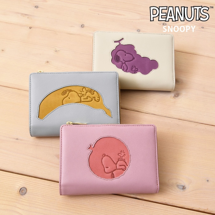 SNOOPY スヌーピー 財布 牛革本革 二つ折り財布 短財布 L字ファスナー73532 73533 73534 PEANUTSピーナッツ 