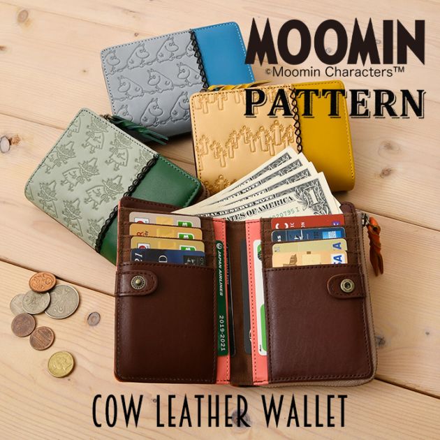 MOOMIN ムーミン 財布 牛革 本革 82040 82042 82036 82038 二つ折り財布 短財布スナフキン リトルミイ ニョロニョロ ウォレット  