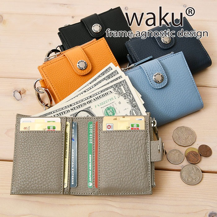 waku ワク WKW-0016 ソフト 本革 短財布 お財布 二つ折り フラグメントケース コンパクトサイフ レディース メンズ レザー 財布