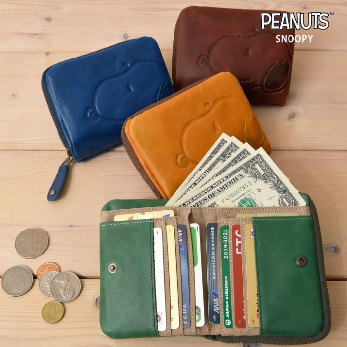 SNOOPY スヌーピー 73167 財布 PEANUTS ピーナッツ 牛革 本革 二つ折り 二つ折り財布 ミニウォレット レザー 短財布 