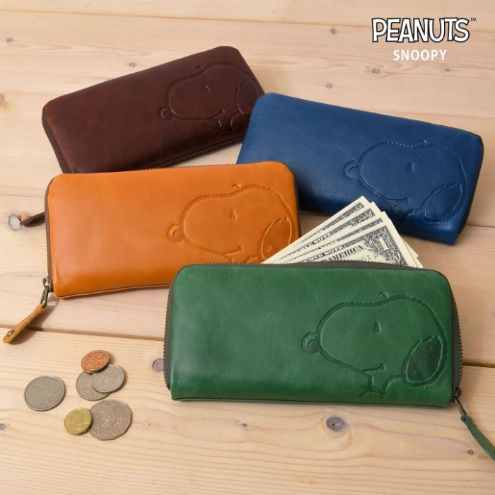 SNOOPY スヌーピー 73168 PEANUTS ピーナッツウォレット 牛革 本革 ラウンドファスナー 長財布  