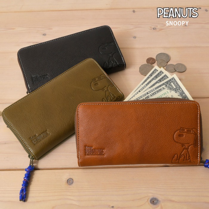 SNOOPY スヌーピー 財布 PEANUTS ピーナッツ 73525 牛革 本革 ラウンドファスナー 長財布 レザー 財布  