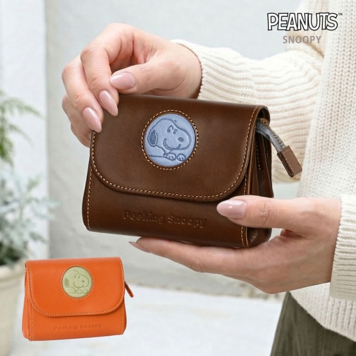 SNOOPY スヌーピー 財布 PEANUTS ピーナッツ 73537 お財布ポーチ 短財布 牛革 本革 レザー 財布 小銭入れ カード入れ ウォレット 