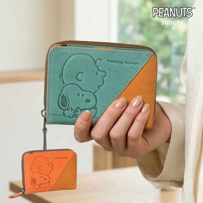 SNOOPY スヌーピー 財布 PEANUTS ピーナッツ 73526 牛革 本革 二つ折り財布 ミニウォレット レザー 短財布