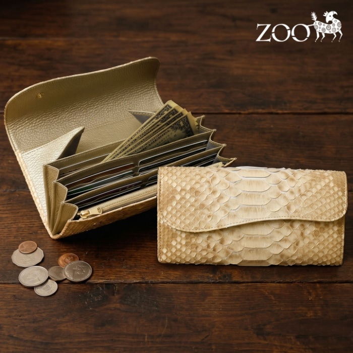 ZOO ズー 日本製 ZLW-172 ヘビ革 かぶせ長財布 ダイヤモンドパイソン