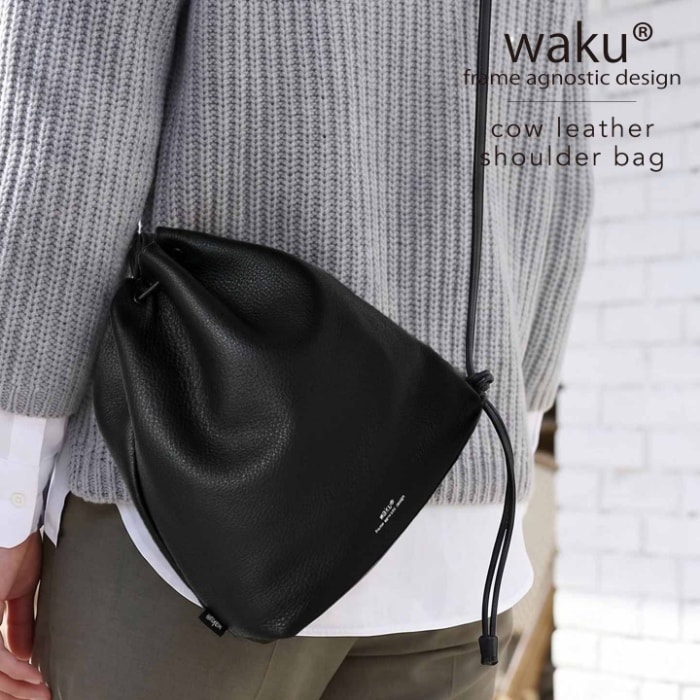 本革 waku ワク WK-0119 ソフト ショルダーバッグ 巾着 肩掛け 斜め掛け ユニセックス レザーボディバッグ 