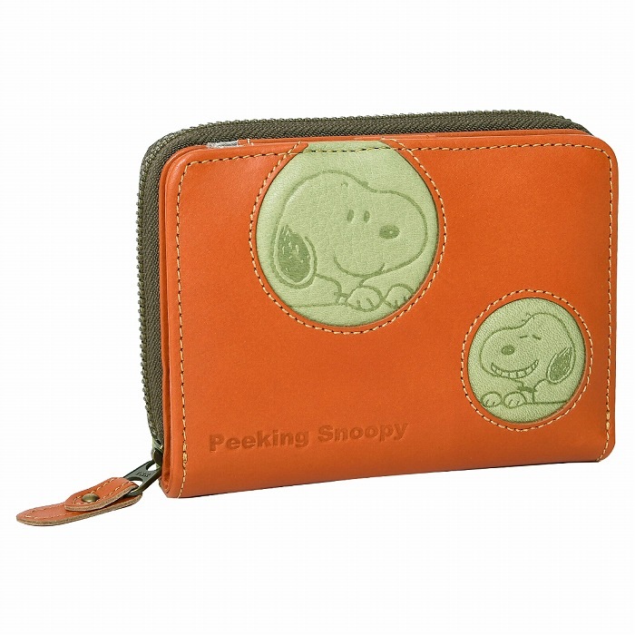 SNOOPY スヌーピー 財布 PEANUTS ピーナッツ 73529 牛革 本革 二つ折り財布 ミニウォレット レザー 短財布 