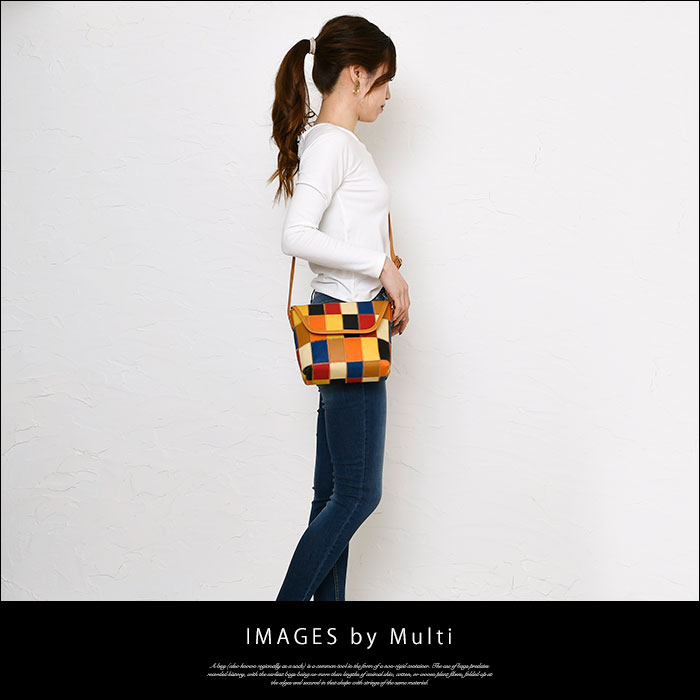 TRION トライオン メンズ レディース DPC272M 本革 A5 マルチカラー Sサイズ パッチワークシリーズ  ショルダーバッグ