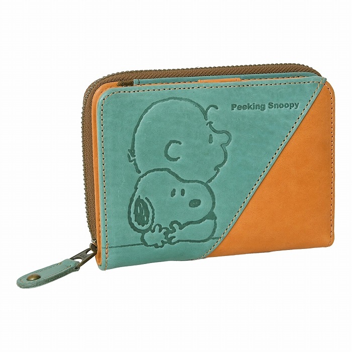 SNOOPY スヌーピー 財布 PEANUTS ピーナッツ 73526 牛革 本革 二つ折り財布 ミニウォレット レザー 短財布