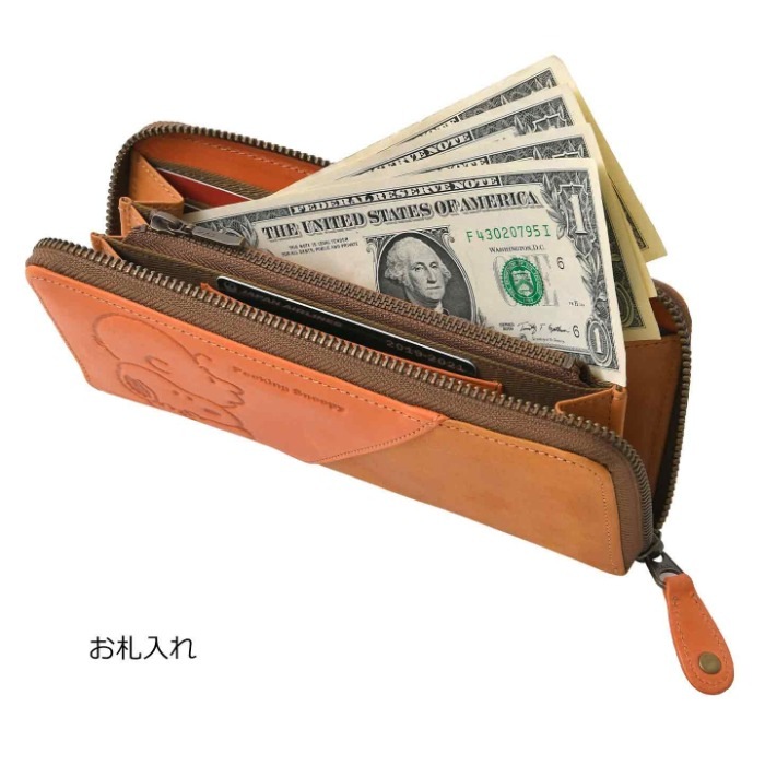 SNOOPY スヌーピー 財布 PEANUTS ピーナッツ 73527 牛革 本革 ラウンドファスナー 長財布 ミニウォレット レザー 財布