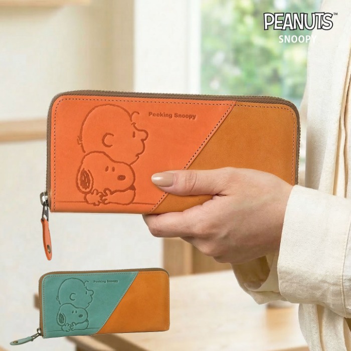 SNOOPY スヌーピー 財布 PEANUTS ピーナッツ 73527 牛革 本革 ラウンドファスナー 長財布 ミニウォレット レザー 財布