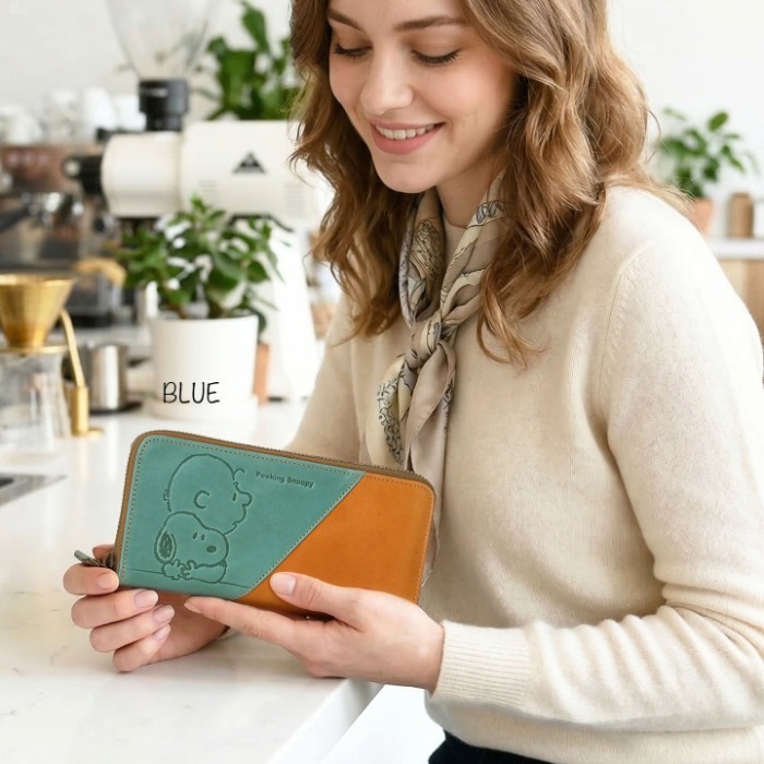 SNOOPY スヌーピー 財布 PEANUTS ピーナッツ 73527 牛革 本革 ラウンドファスナー 長財布 ミニウォレット レザー 財布