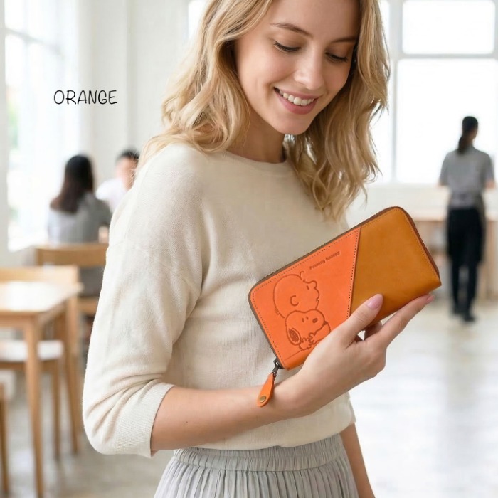SNOOPY スヌーピー 財布 PEANUTS ピーナッツ 73527 牛革 本革 ラウンドファスナー 長財布 ミニウォレット レザー 財布