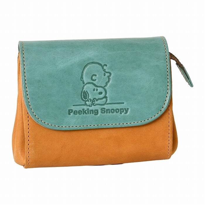 SNOOPY スヌーピー 財布 PEANUTS ピーナッツ 73528 お財布ポーチ 短財布 牛革 本革 レザー 財布 小銭入れ カード入れ ウォレット 