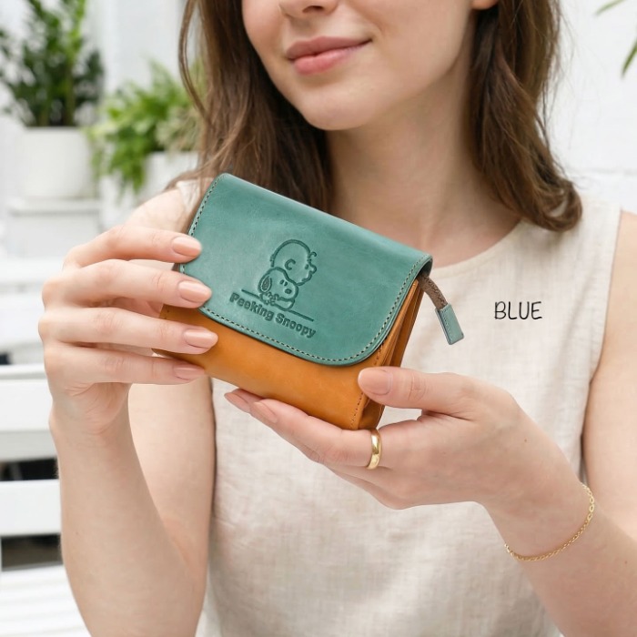 SNOOPY スヌーピー 財布 PEANUTS ピーナッツ 73528 お財布ポーチ 短財布 牛革 本革 レザー 財布 小銭入れ カード入れ ウォレット 