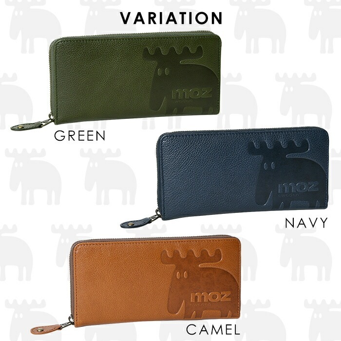 moz モズ 本革長財布ロングウォレットラウンドファスナー エルク ヘラジカ 86121