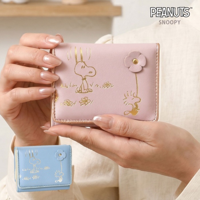 SSNOOPY スヌーピー 財布 PEANUTS ピーナッツ 73513 牛革 本革 三つ折り 三つ折り財布 ミニウォレット 