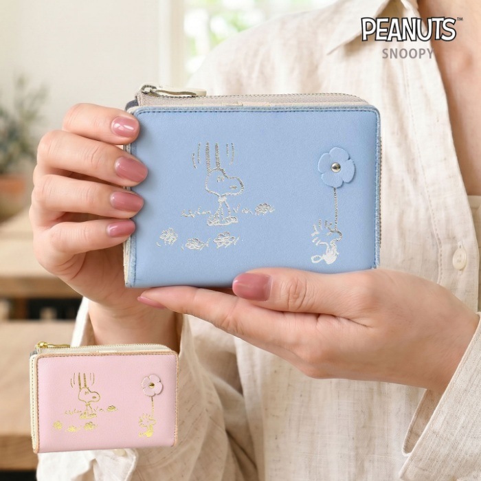 SNOOPY スヌーピー 財布 PEANUTS ピーナッツ 73514 牛革 本革 二つ折り 二つ折り財布 ミニウォレット