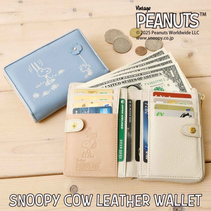 SNOOPY スヌーピー 財布 PEANUTS ピーナッツ 73514 牛革 本革 二つ折り 二つ折り財布 ミニウォレット