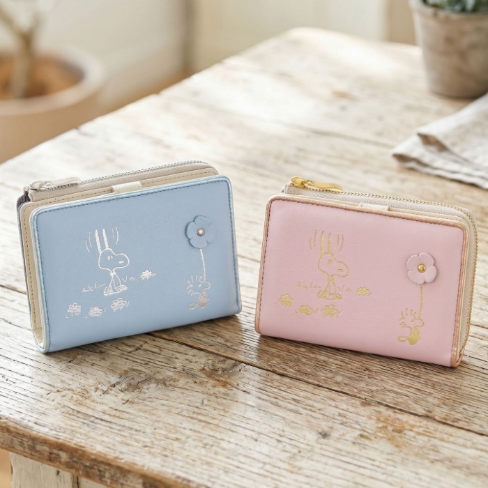 SNOOPY スヌーピー 財布 PEANUTS ピーナッツ 73514 牛革 本革 二つ折り 二つ折り財布 ミニウォレット