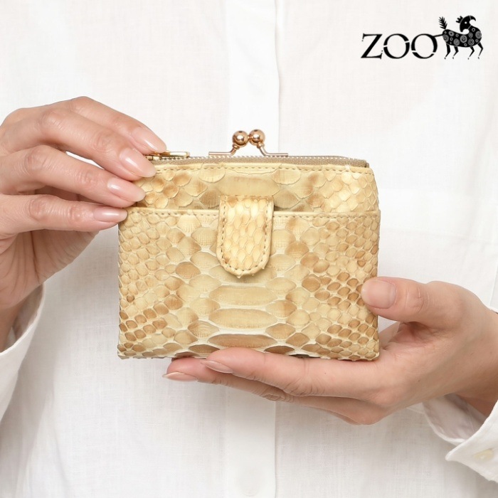 ZOO ズー 日本製 ZMW-041 ヘビ革 がま口 短財布二つ折り財布 ダイヤモンドパイソン 蛇 スネーク 本革 サイフ 鞄 財布 
