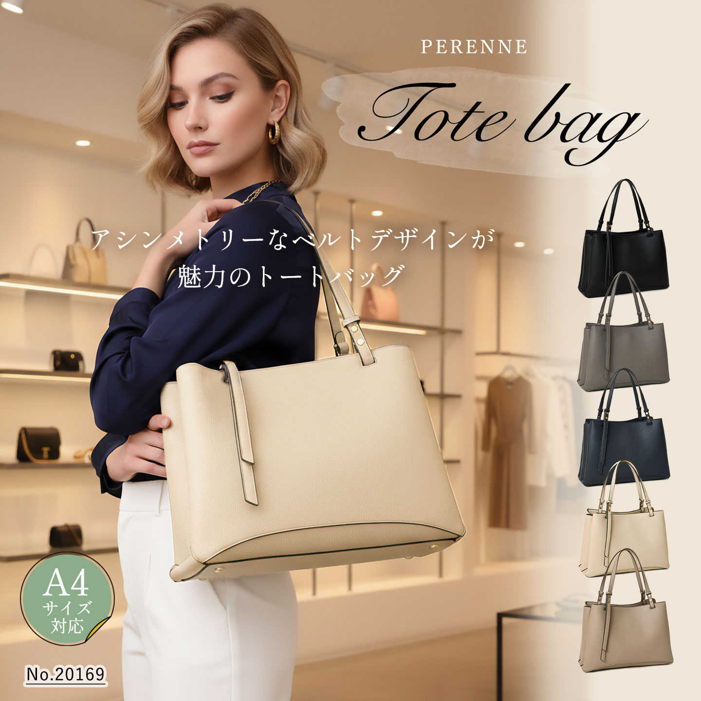PERENNE ペレンネレディース トートバッグ A4サイズ対応 アシンメトリーデザイン【メーカー直販】 20169