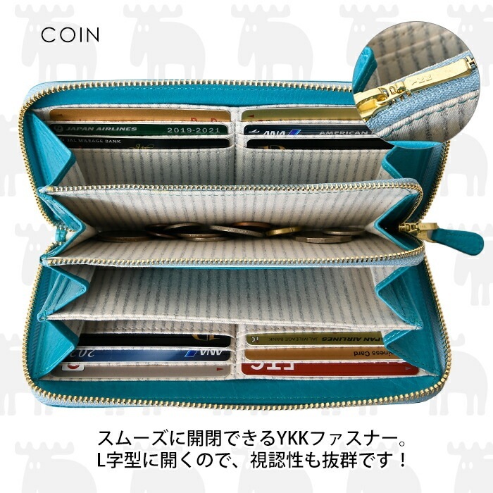 moz モズ 本革 ラウンドファスナー 長財布 エルク ヘラジカ スウェーデン  86017 