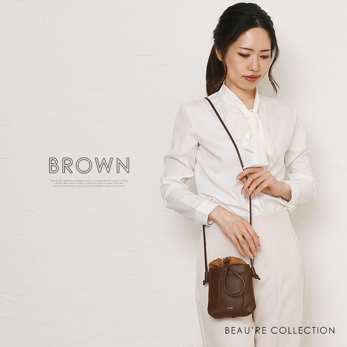 Beaure ヴュレバッグ本革 巾着 ミニショルダーバッグ ショルダー ポシェット  肩掛け 斜め掛け カジュアル ビュレ B-25347