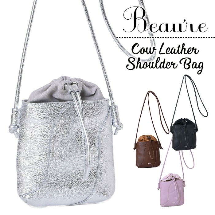 Beaure ヴュレバッグ本革 巾着 ミニショルダーバッグ ショルダー ポシェット  肩掛け 斜め掛け カジュアル ビュレ B-25347