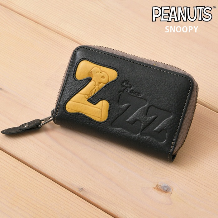 SNOOPY スヌーピー 財布 牛革本革 ラウンドマルチケース カードケース