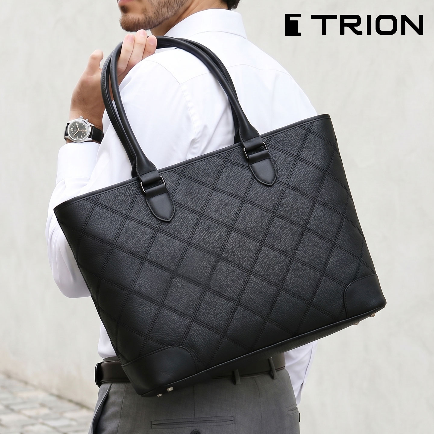 TRION トライオン DPC265R B4サイズ パッチワーク ファスナー開閉  本革 軽量 ビジネスバッグインナーバッグ付き