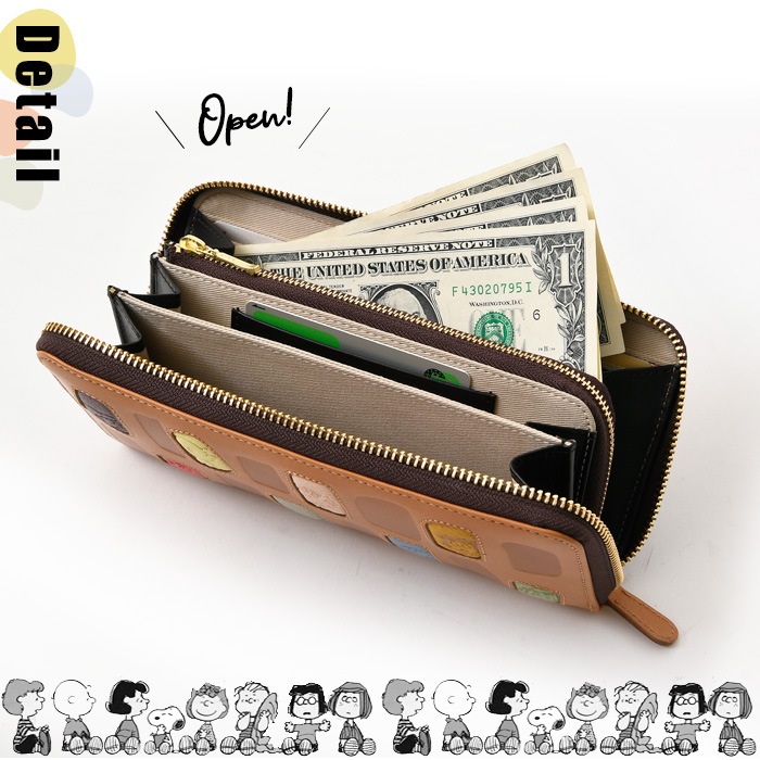 SNOOPY スヌーピー 財布 牛革本革 ラウンドファスナー 長財布 73535