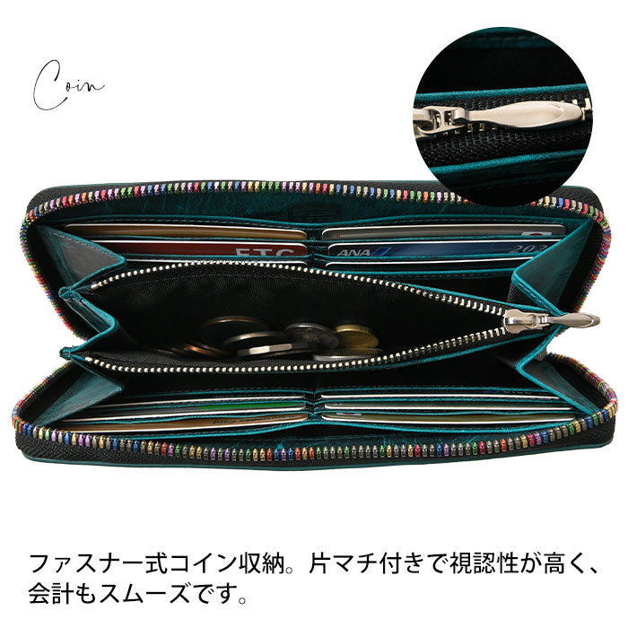 SOLATINA(ソラチナ) SW-60201 本革 メンズ長財布 馬革 ラウンドファスナー レインボーファスナー YKKジッパー 小銭入れ ホースレザー