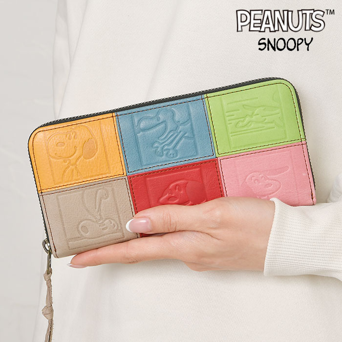 SNOOPY スヌーピー 牛革 本革 長財布 財布 ラウンドファスナー73490 コイン入れ 小銭入れピーナッツ レザーロングウォレット 