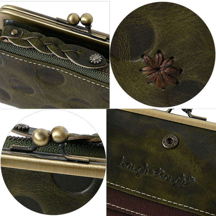 ラフラフ Laugh Roughレディース 短財布二つ折りがま口ファスナーポケット付き  77050