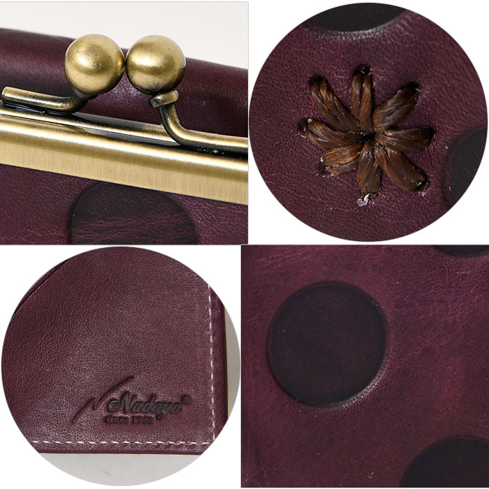 feland フェランド レディース短財布 コ77070 本革牛革フルベジタブルタンニンレザー 水玉 ドットがま口 三つ折り財布