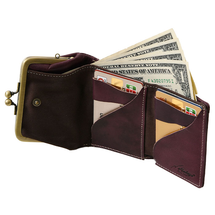 feland フェランド レディース短財布 コ77070 本革牛革フルベジタブルタンニンレザー 水玉 ドットがま口 三つ折り財布