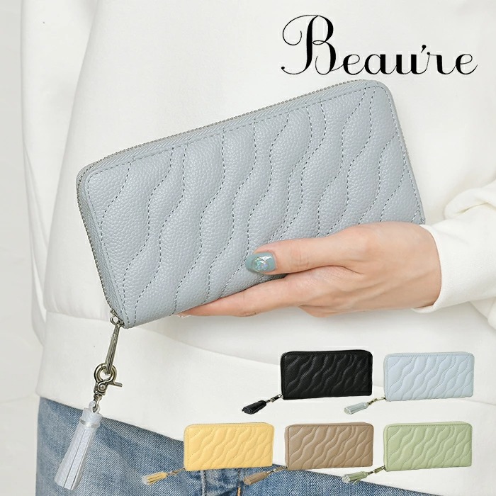 Beaure ヴュレ レディース長財布 本革 牛革 レザーラウンドファスナー財布 B-24309