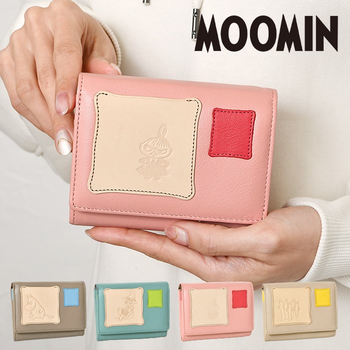 MOOMIN ムーミン 財布 牛革 本革 二つ折り短財布 82000 82003 82006 82009 パッチワーク スナフキン リトルミイ ニョロニョロ 財布  
