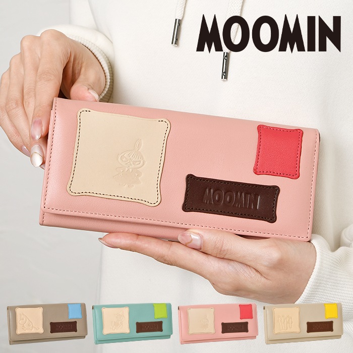 MOOMIN ムーミン 財布 牛革 本革 かぶせ蓋 長財布 82001 82004 82007 82010パッチワーク スナフキン リトルミイ ニョロニョロ 財布  